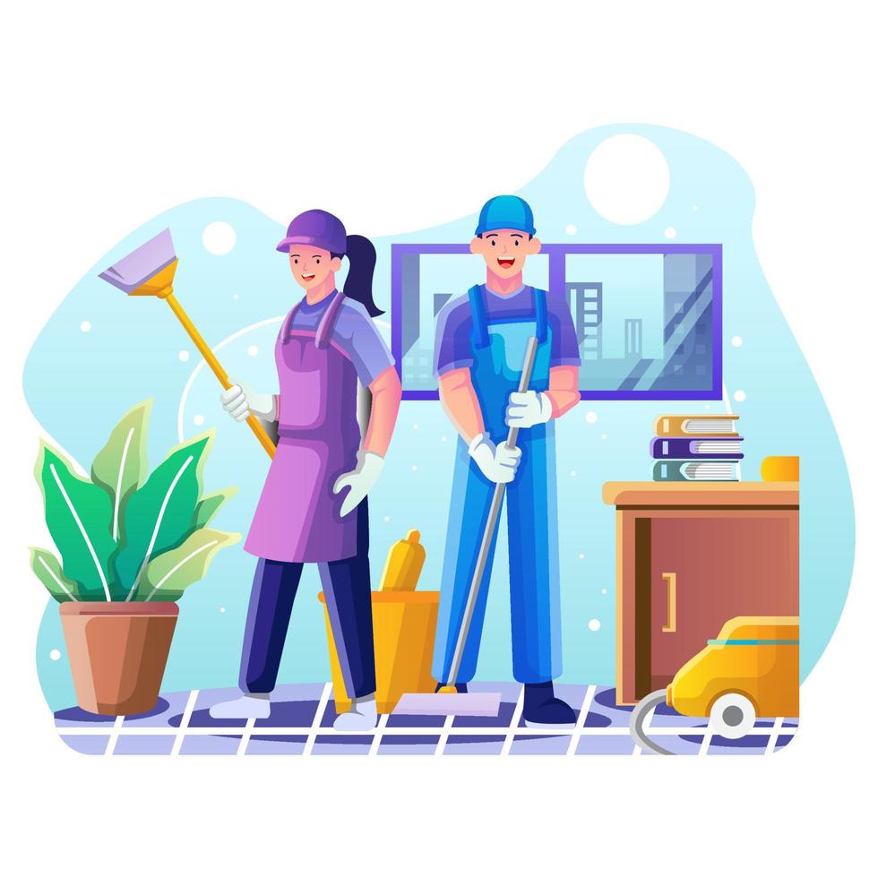 Man and woman who are cleaning something